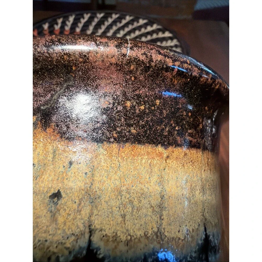 David Fernandez Seagrove Stoneware Striped Art Pottery Vase Utensil Holder-READ